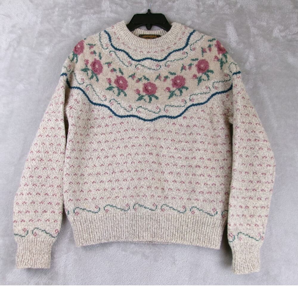 Vintage 1989 Eddie Bauer Floral Wool Sweater Medium Cottagecore